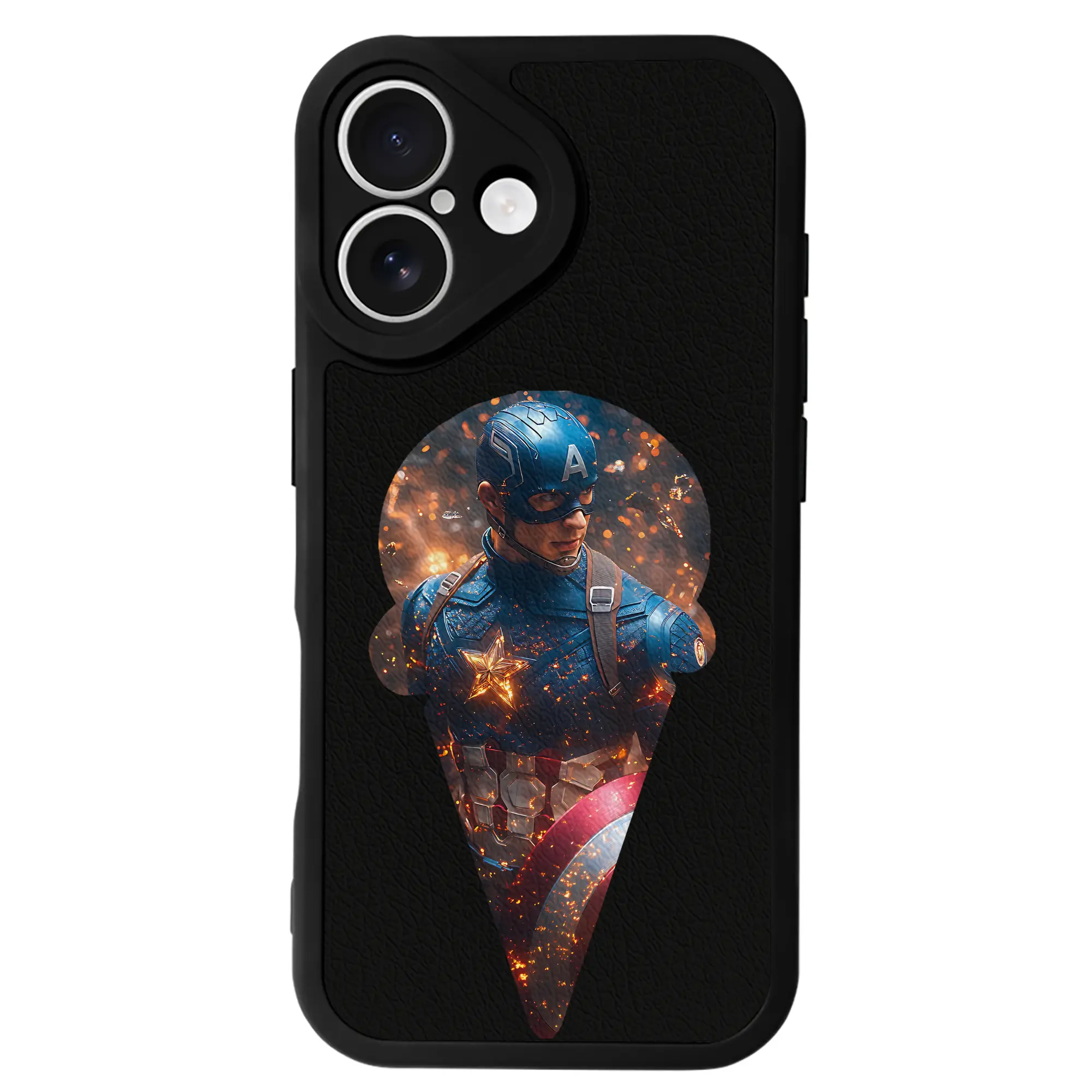 アベンジャーズ (Avenjāzu) グッズ キャプテン・アメリカ（Captain America） - IPhone 16シリーズ対応 ・ シリコンスマホケース ・ レザー調 ・ 高精度フィット ・ 耐衝撃 ・ ワイヤレス充電対応 ・ 精密カット